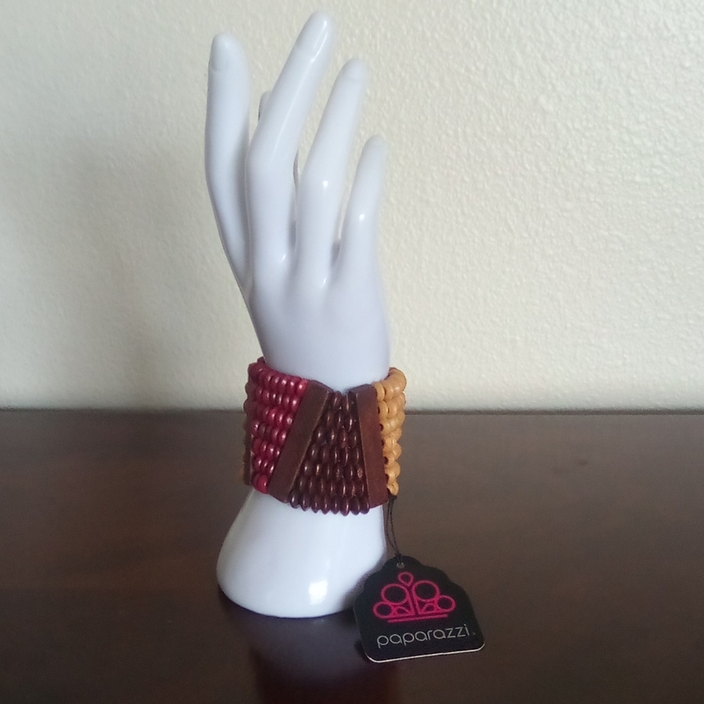 PAPARAZZI‎ BURGUNDY, BROWN AND MUSTARD BEADED BRACELET